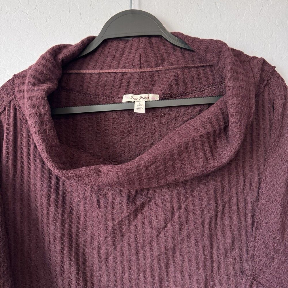 NWT Free People Large Burgundy Waffle Knit Cowl Neck Open Back Long Sleeve Top - Picture 4 of 8